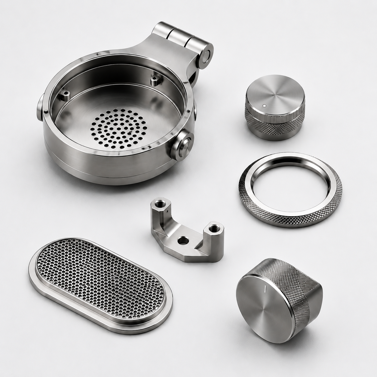 Precision machined amorphous alloy audio and video components including headphone housings, knobs, and acoustic grilles