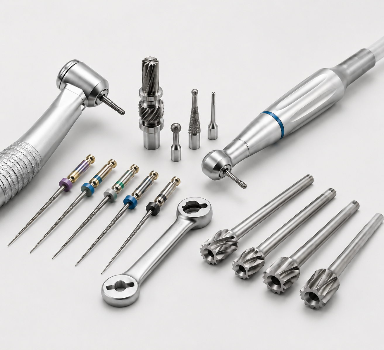 Amorphous alloy dental handpiece gears, root canal files and precision medical instrument components for dental and orthopedic applications