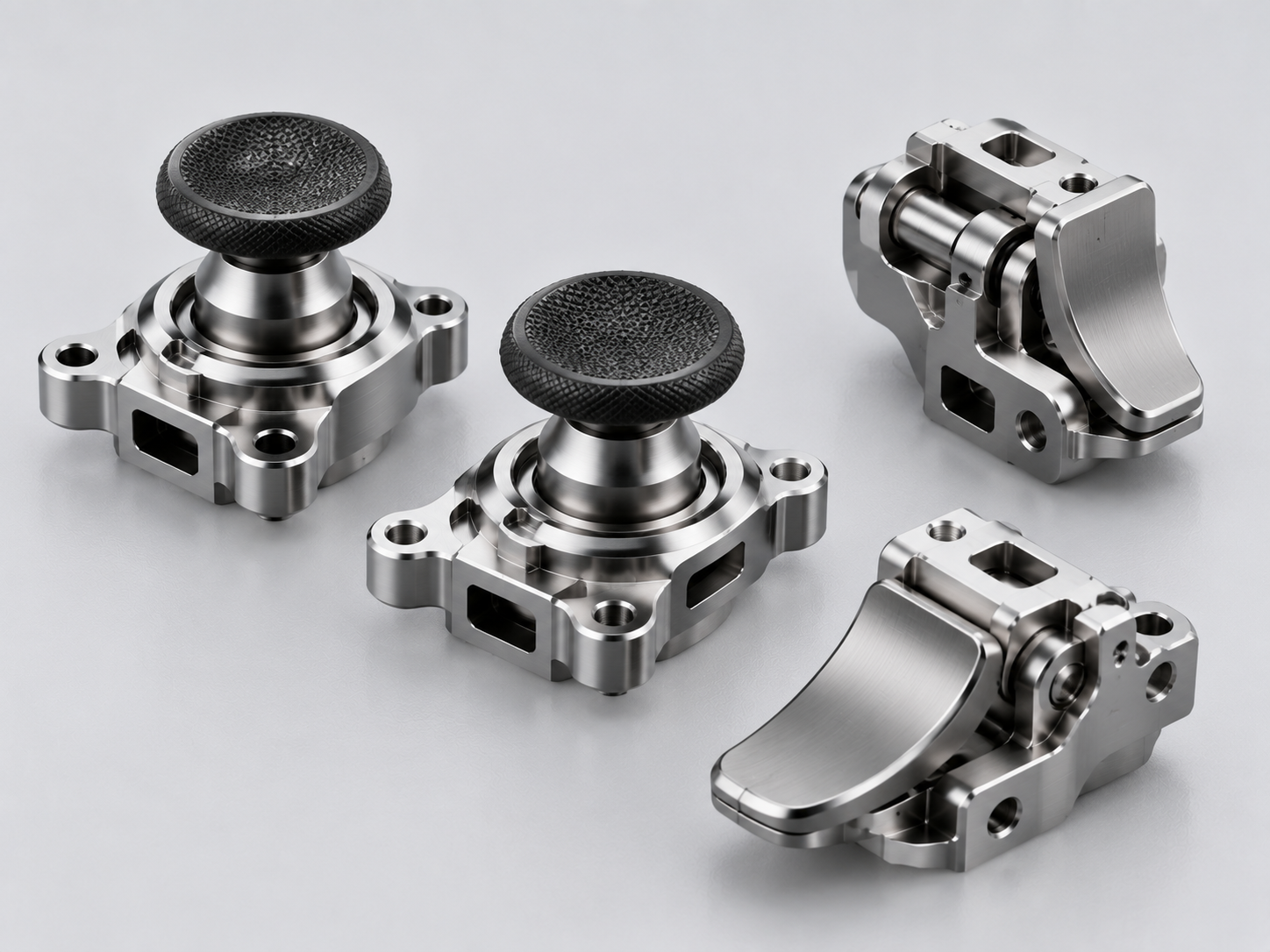 Precision machined amorphous alloy game controller components including joystick bases and trigger hinge shafts