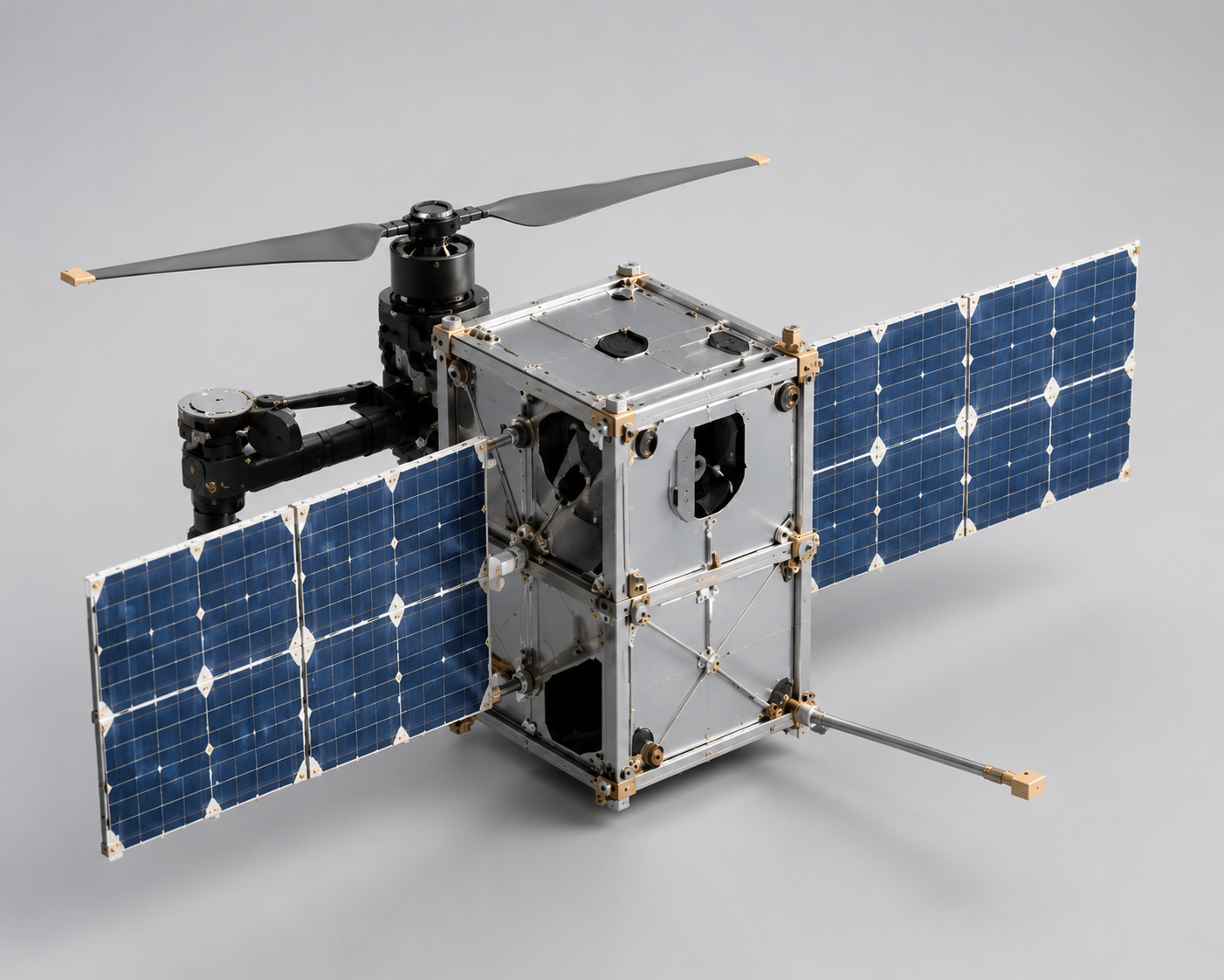 Microsatellite structural brackets, frames, connectors and hinge components
