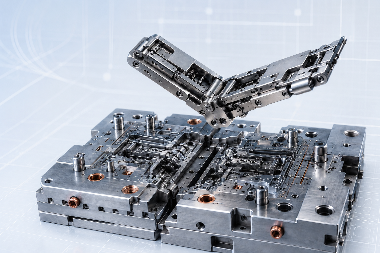 Precision mold and amorphous alloy folding phone hinge assembly