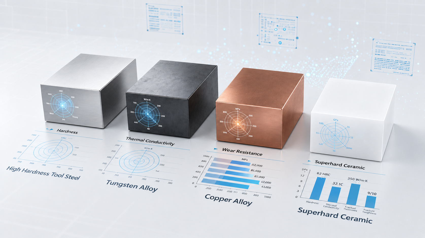 Comparison of tooling steel, tungsten alloy, copper alloy, and ceramic mold materials