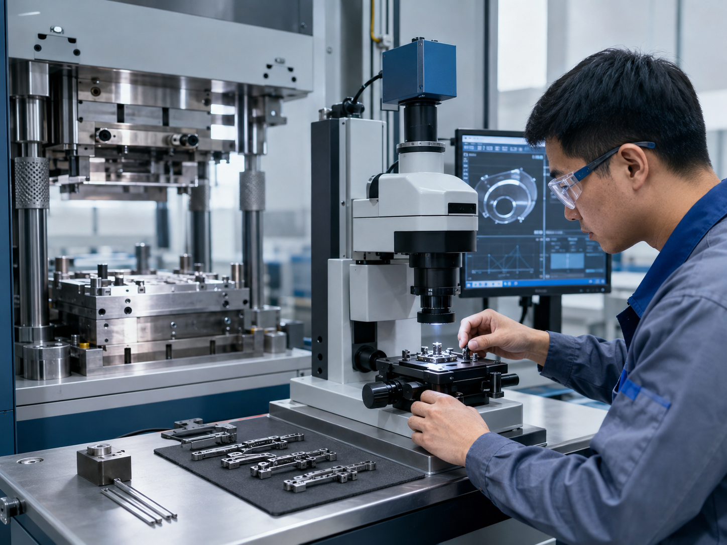 Amorphous alloy mold trial and precision component inspection