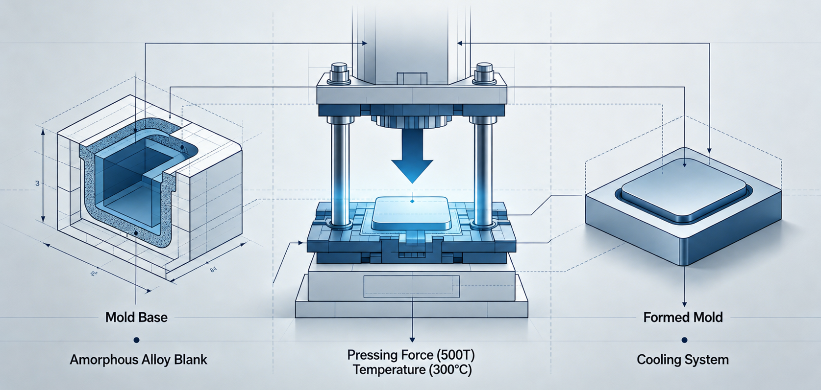 Diagram of the amorphous alloy mold pressing and forming process