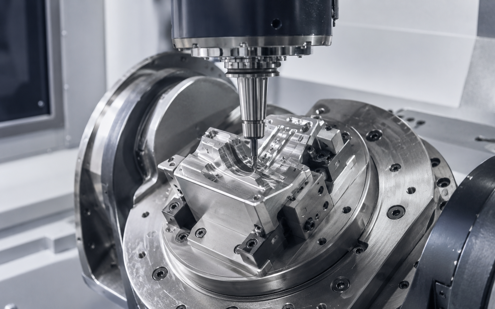 Five-axis CNC machining of a precision mold