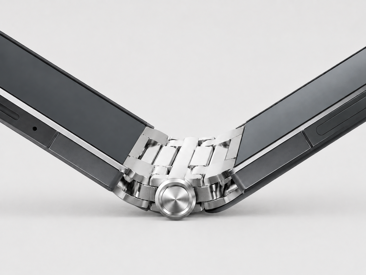Premium amorphous alloy folding phone hinge with a refined metallic finish